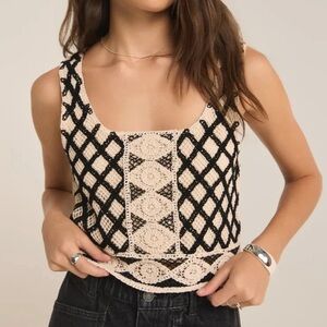 Z Supply Calle Crochet Tank Top, Size-Medium, Color-Black/Cream, NWT